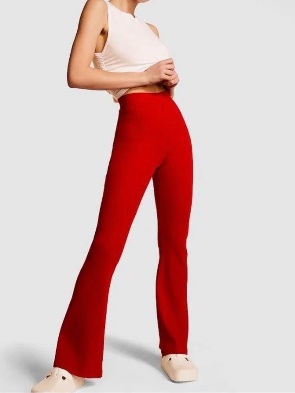 PINK Victoria's Secret Burgundy Ribbed Flared Leggings